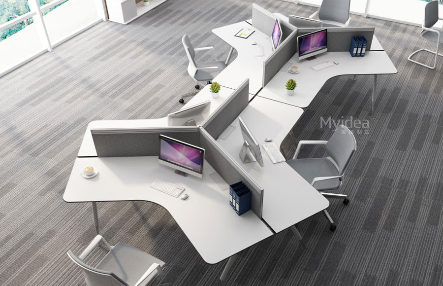 XT系列-現代白簡約辦公桌120度三人位